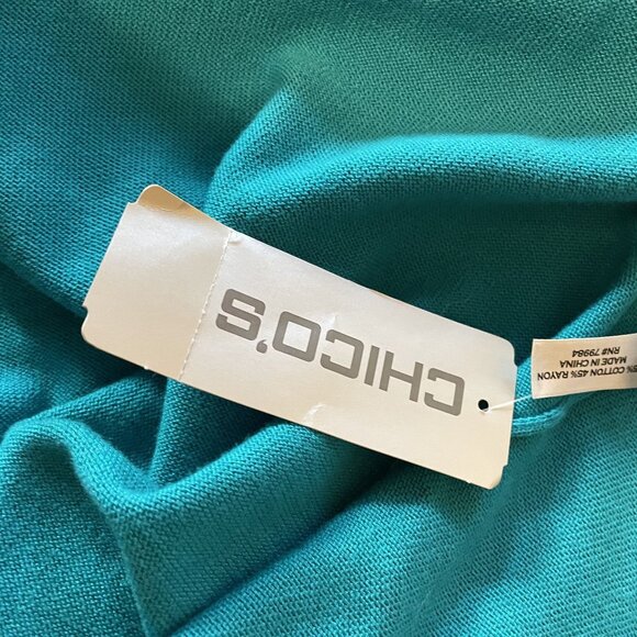 NWT Cozy Chico's Womens Teal Knitted Ruana Shawl Wrap with Braided Trim OSFM - Picture 9 of 9